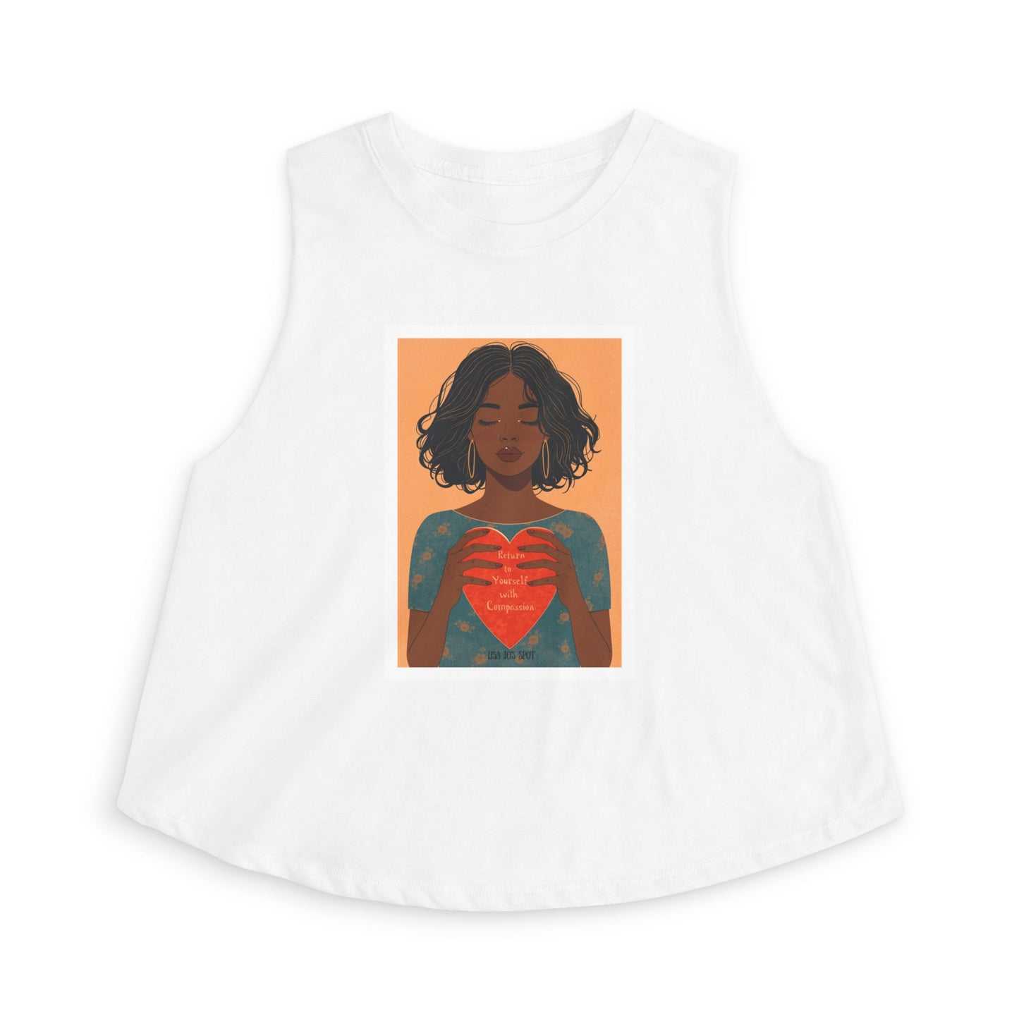 Crop Top — Illustrated Woman Holding Heart Graphic