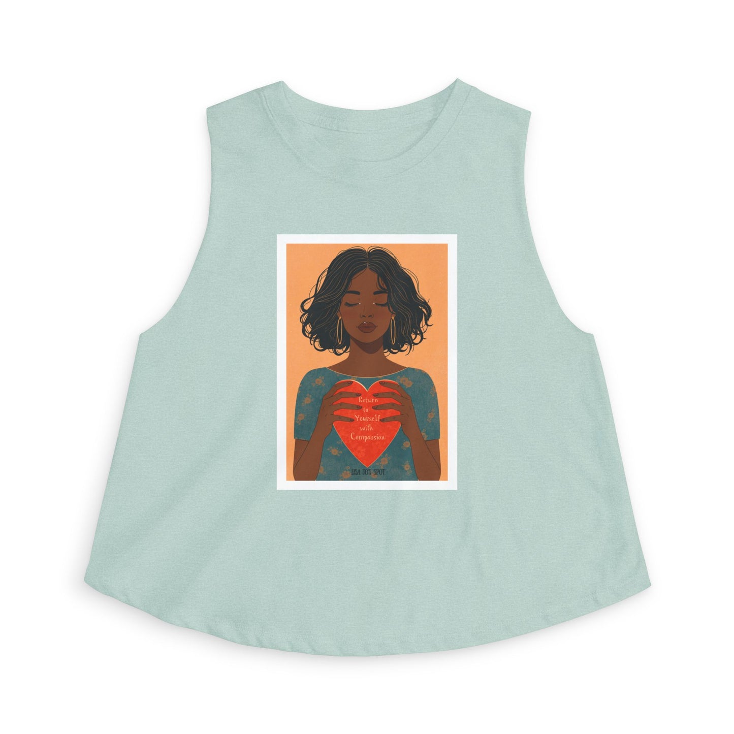 Crop Top — Illustrated Woman Holding Heart Graphic