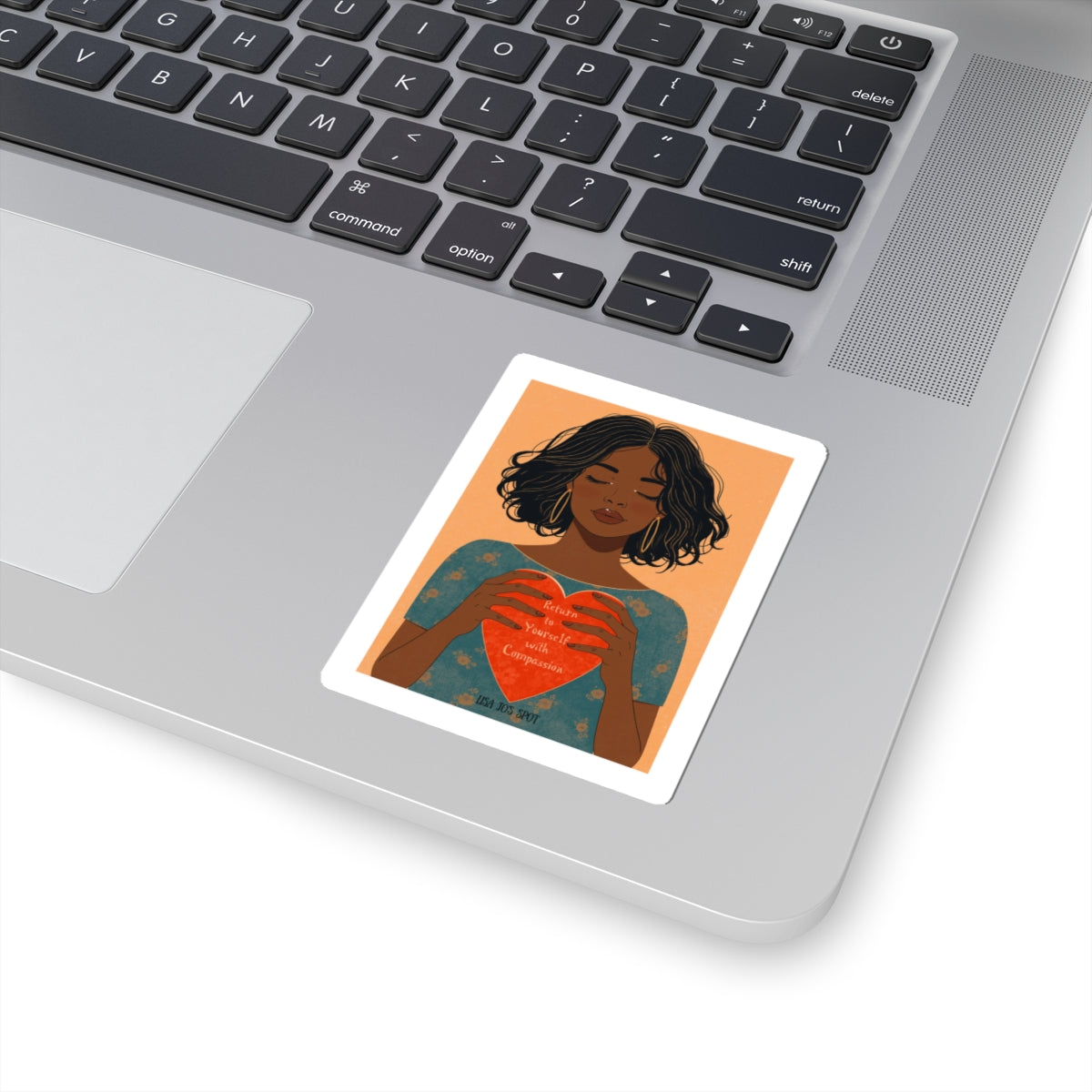 Self-Compassion Heart Sticker — Kiss-Cut Inspirational Sticker for Laptops, Journals & Gifts