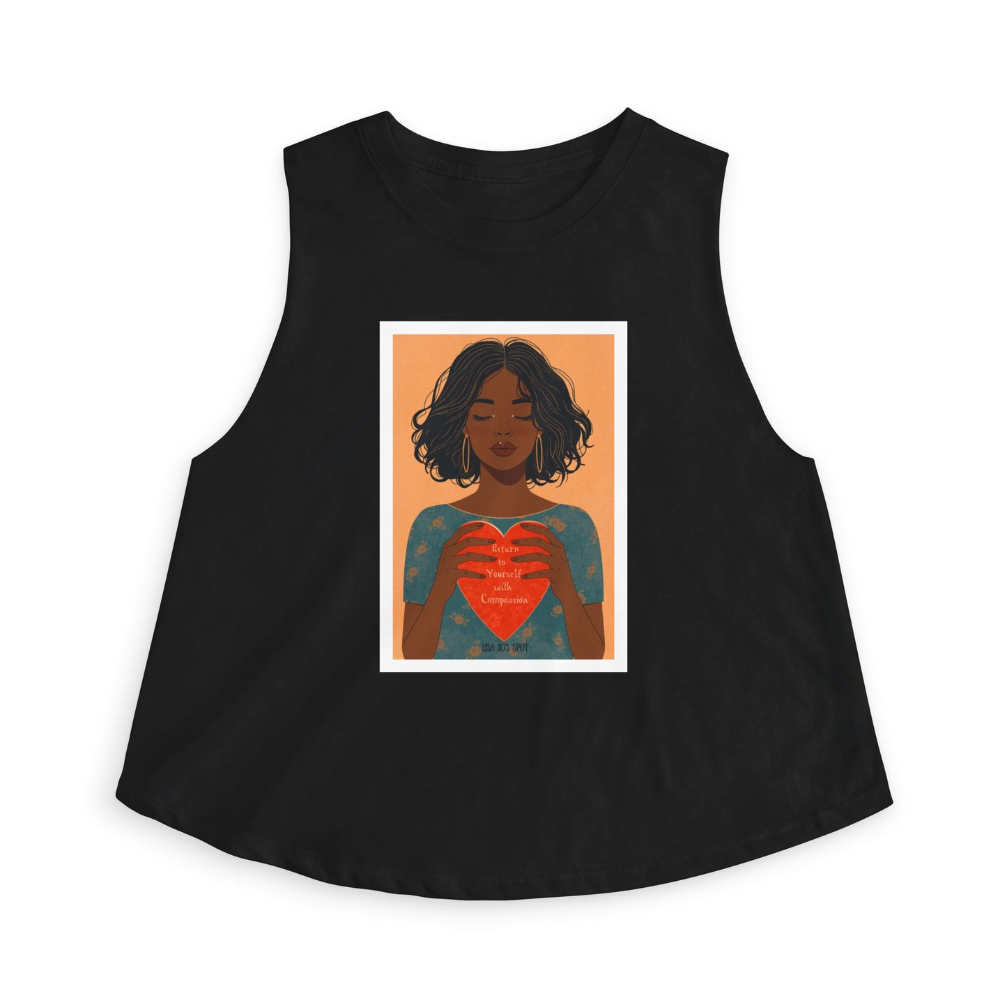 Crop Top — Illustrated Woman Holding Heart Graphic